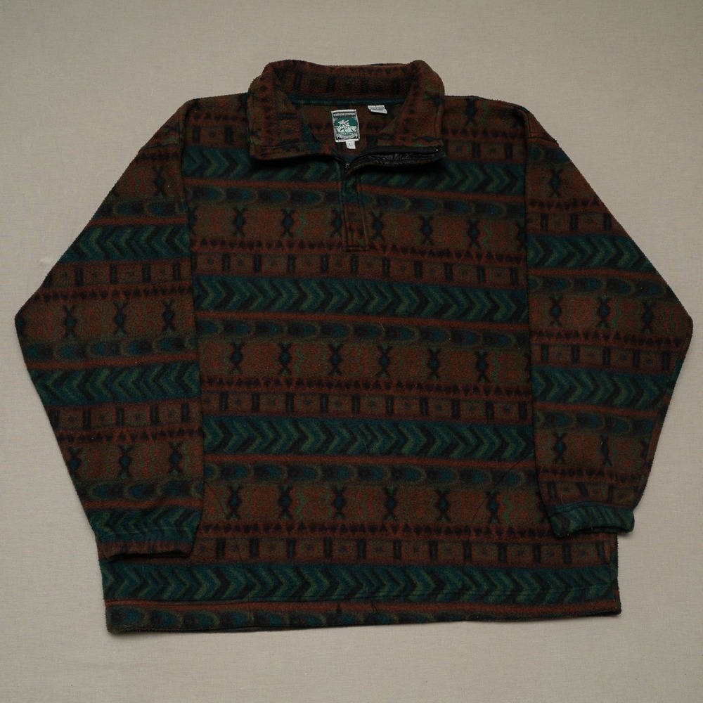Vintage 80s 90s McIntosh & Seymour Trible Pattern Quarter Zip Fleece Pull Over